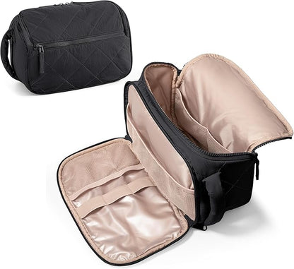 Travel Toiletry Bag for Women, Water Resistant Makeup Organizer with Wide-Open Design for Toiletries and Cosmetics, Black (Bag Only)