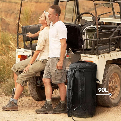 Haimont Large Duffle Backpack Bag for Men, Long Travel Duffel with Backpack Straps, Heavy Duty Back Packs with Shoes Compartment, Water-resistant, 90L, Black