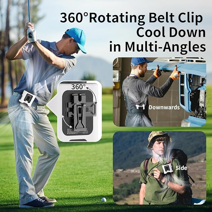 Socool 14500mAh Portable Waist Fan Clip on Belt 360 Rotation Wearable Rechargeable Personal Shirt Fan, 67H Cooling 5-Speed Battery Operated Fans with Light, Neck Fan Hanging for Outdoor Camping Travel