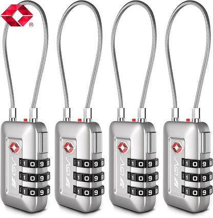 TSA Accepted Luggage Travel Lock, Set-Your-Own Combination Lock for School Gym Locker, Luggage Suitcase Baggage Locks, Filing Cabinets, Toolbox, Case (Silver, 4 Pack)