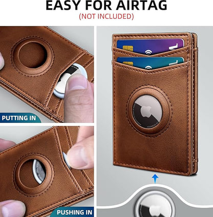 Airtag Wallet for Men- with Money Clip Gift Boxed, Magnetic Closure Slim Genuine Leather Front Pocket Wallet, 4.1"x 2.8", RFID Blocking