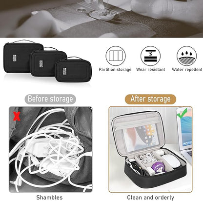 AKOZLIN Padded 3pcs/set Travel Organizer Office Cord Cable Electronics Accessories Bag Electrical Cord Management Case Black