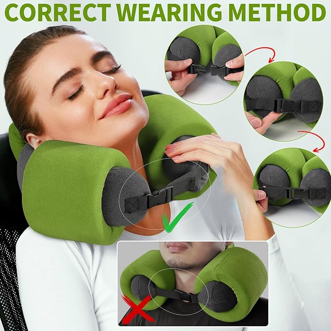 3-Ring Memory Foam Travel Neck Pillow It has obtained a Patent. The Three Rings can be movably Adjusted to Provide Flexible Support for The Neck, Head, and Other Areas.Green