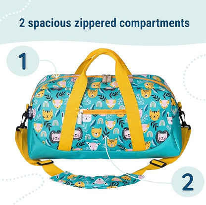 Wildkin Kids Overnighter Duffel Bag – Carry-On Size, Ideal for School & Sleepovers – Party Animals