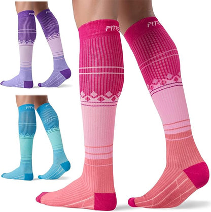 FITRELL 3 Pairs Compression Socks for Women and Men 20-30mmHg-Circulation Support Socks