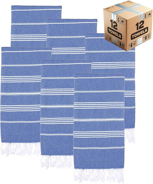 Turkish Beach Towels, Bulk Case of 12 | Oversized, Quick Dry, Sand Free | 100% Cotton, Large 38x71 Towels for Beach, Pool, Travel | Ultra-Soft, Compact, Absorbent | Blue
