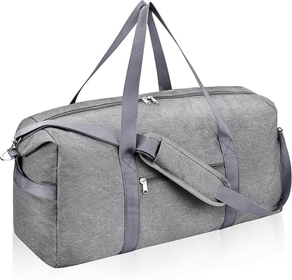 Carry on luaggage 22x14x9 Airlines Approved, Foldable Travel Duffel Bags Weekender Overnight Carry on Duffel Luggage Gym Duffle Bag with Wet Pocket & Shoe Compartment for Women Men(Grey, 40L)