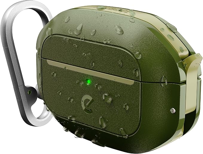 Keybudz for AirPods Pro 2 Case with Lock - Fully Waterproof AirPods Pro 2nd Generation Case Cover - Keychain, Rugged Tough Protection, Hard Shell and Carabiner for USB-C/Lightning (Forest Green)