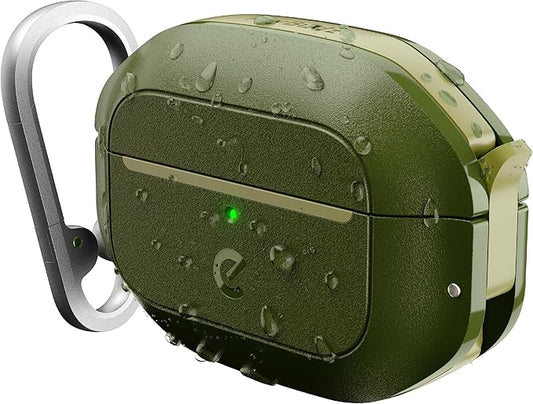 Keybudz for AirPods Pro 2 Case with Lock - Fully Waterproof AirPods Pro 2nd Generation Case Cover - Keychain, Rugged Tough Protection, Hard Shell and Carabiner for USB-C/Lightning (Forest Green)