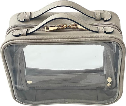 JAZD Clear Makeup Bag Toiletry Bag for Women Cosmetic Case Large Capacity Travel Make Up Bag Organizer Transparent Storage Compartment TSA Approved