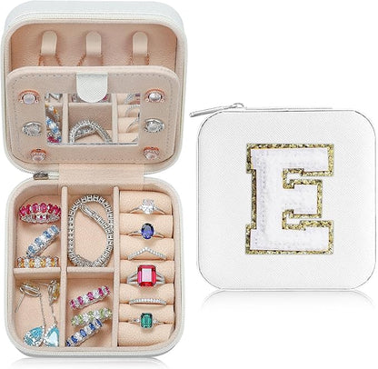 Parima Small Jewelry Box for Girls, Initial Jewelry Boxes for Girls | Small Jewelry Organizer | Travel Jewelry Case -Initial E-White