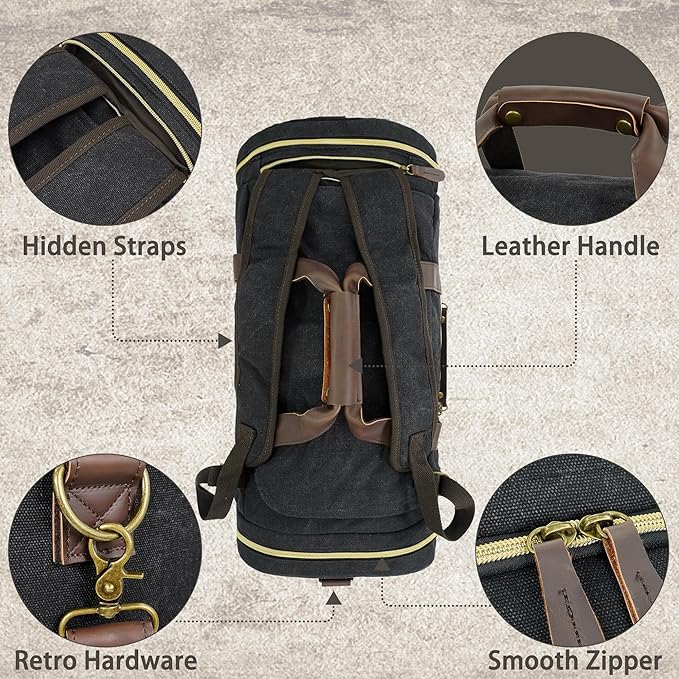 Duffle Bag for Travel, 50L Canvas Duffle Bag Vintage Travel Bag Overnight Bag with Shoes Compartment Men (Black)