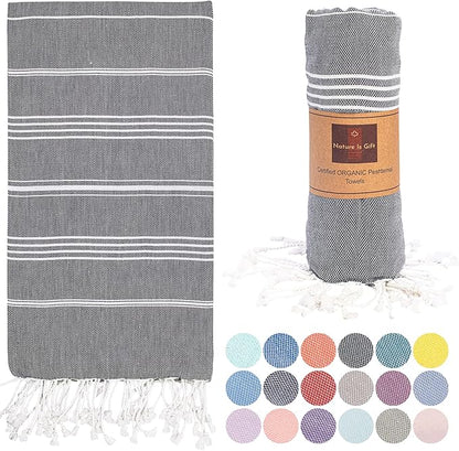 Beach Towel 100% Cotton Turkish Beach Towel Adult 38x70 Inch Pre-washed Absorbent Extra Large|Sand Free Quick Dry BathTowels|Lightweight Blanket|Travel Cruise Camping Spa Gym Yoga Towel|Black