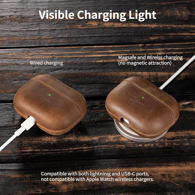 Belemay for AirPods Pro (1st Generation) Case, Compatible with MagSafe, Premium Crazy Horse Leather [Vintage Aesthetic] - Unique Patina - Comfort Grip - Compatible with AirPods Pro Case (2019), Brown