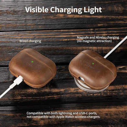 Belemay for AirPods Pro (1st Generation) Case, Compatible with MagSafe, Premium Crazy Horse Leather [Vintage Aesthetic] - Unique Patina - Comfort Grip - Compatible with AirPods Pro Case (2019), Brown