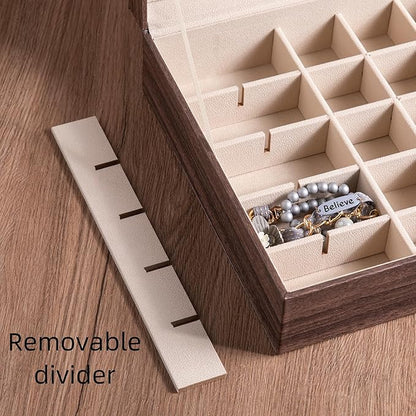 Frebeauty Earring Organizer Classic Jewelry Box 50 Slots Double Layer Jewelry Storage Case with 6 Necklace Hook and Bracelet Pocket(Tree Brown)