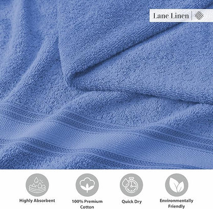 LANE LINEN 100% Cotton 4 Pack Bath Towels (28"x54") - Zero Twist, Mercerized Cotton Bathroom Towels Set - Quick Dry, Soft & Absorbent Large Bath Towels - Machine Wash in Cold Water - Cerulean Blue