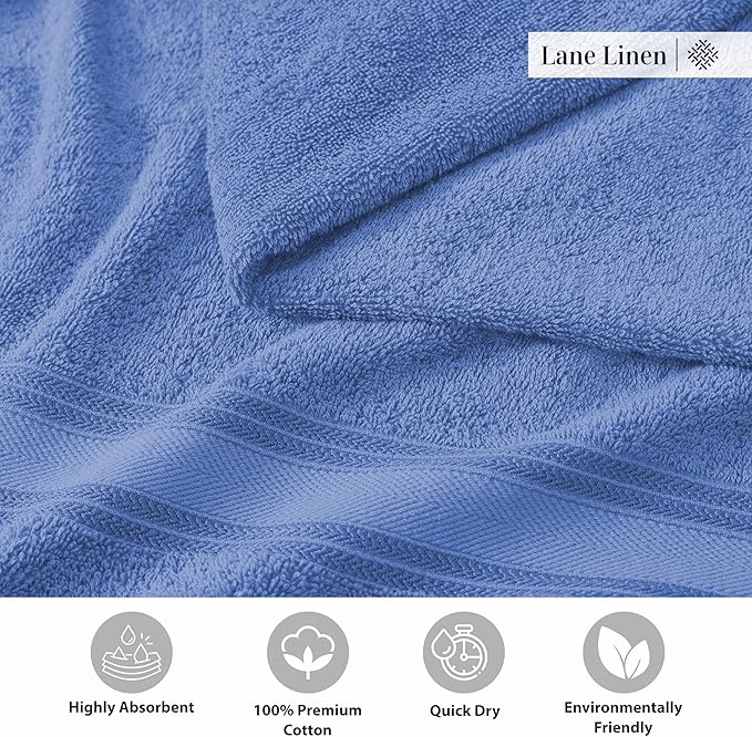 LANE LINEN Luxury Bath Towels Set - 3 Piece Set, 100% Cotton Bathroom Towels, Zero Twist, Quick Dry Shower Towels, Soft & Absorbent Bath Towel, 1 Bath Towel, 1 Hand Towel, 1 Washcloth - Cerulean Blue