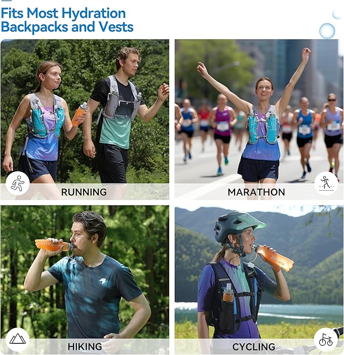 MARCHWAY Soft Hydration Flask with Wide Mouth, 300ml/500ml Collapsible TPU Water Bottle, Leakproof Portable Flexible for Running, Hiking, Cycling, Climbing, Gym, Travel (2pcs Orange 300ml)