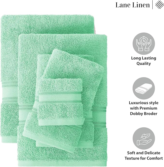 LANE LINEN 18Piece Bathroom Towels – Luxurious 100% Cotton, Zero Twist, Includes 6 Bath, 6 Hand & 6 Washcloths, Quick-Dry, Lightweight, Everyday Essential, Machine Washable – Aqua Sky