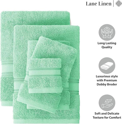 LANE LINEN 18Piece Bathroom Towels – Luxurious 100% Cotton, Zero Twist, Includes 6 Bath, 6 Hand & 6 Washcloths, Quick-Dry, Lightweight, Everyday Essential, Machine Washable – Aqua Sky
