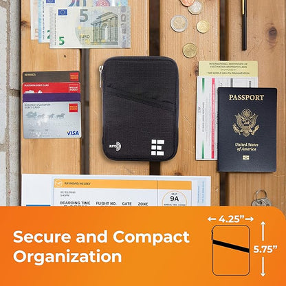 Passport Holder & Travel Wallet with RFID Blocking - Premium Document Organizer Case for Men and Women - Holds Passports, Cards, Tickets, ID, Cash - Compact Zippered Wallet - Midnight