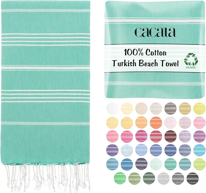 Cacala Lightweight and Thin Turkish Beach Towel 100% Cotton Sand-Free and Quick-Drying Goodness Perfect as an Extra Large Travel Towel, Beach Accessory, or Gift for Beach Lovers, 37 x 70