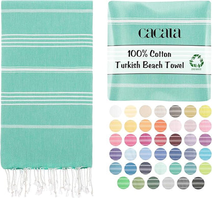 Cacala Lightweight and Thin Turkish Beach Towel 100% Cotton Sand-Free and Quick-Drying Goodness Perfect as an Extra Large Travel Towel, Beach Accessory, or Gift for Beach Lovers, 37 x 70