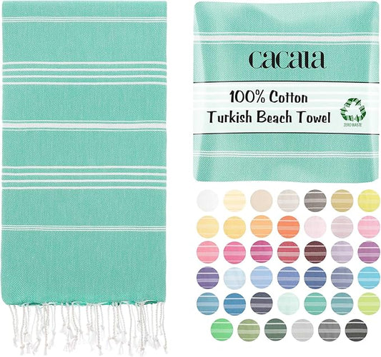 Cacala Lightweight and Thin Turkish Beach Towel 100% Cotton Sand-Free and Quick-Drying Goodness Perfect as an Extra Large Travel Towel, Beach Accessory, or Gift for Beach Lovers, 37 x 70