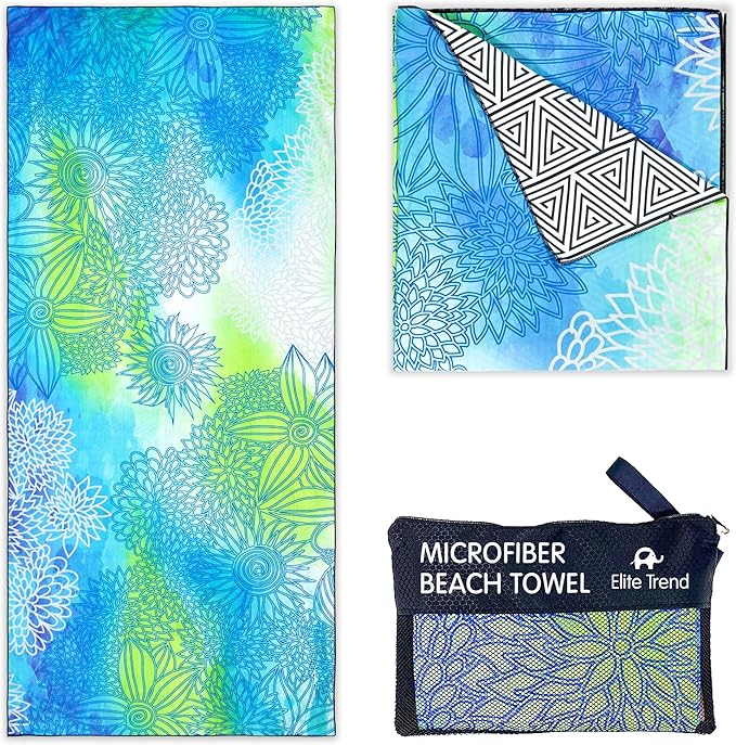 Quick Dry Towel Extra Large 78x35 Inch - Microfiber Beach Towel - Perfect for Beach, Travel, Swimming, Pool, Yoga, Hiking, Camping - Lightweight, Fast Drying, Compact for Adults (Blue Green)