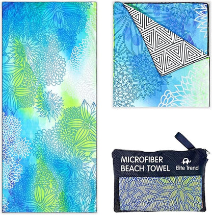 Quick Dry Towel Extra Large 78x35 Inch - Microfiber Beach Towel - Perfect for Beach, Travel, Swimming, Pool, Yoga, Hiking, Camping - Lightweight, Fast Drying, Compact for Adults (Blue Green)