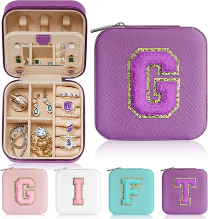 Parima Small Jewelry Box for Girls, Travel Initial Jewelry Boxs for Girls | Small Jewelry Organizer Box | Travel Jewelry Case Jewelry Organizer | Mini Jewelry Case - Letter G, Purple