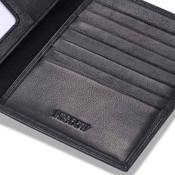 HISCOW Italian Leather Passport Holder for Travel - RFID Blocking Wallet Cover with Secure Organizer for Men & Women, US & Foreign Trips, Black