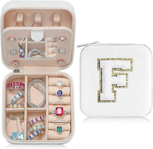 Parima Bridesmaid Gifts for Wedding Day | Unique Proposal Gifts | Travel Jewelry Case - Letter F, White