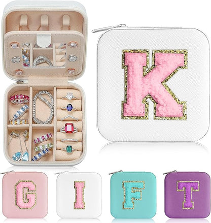 Parima Stocking Stuffers for Teen Girls - Gifts for Women Personalized Jewelry Case Jewelry Boxes for Women Birthday Gifts for Mother Travel Gifts for Her Mothers Day Gift - Letter K, White
