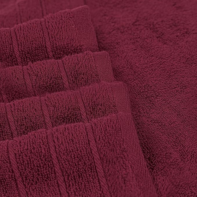 Tens Towels Pack of 8 Towels Set, 2 Extra Large Bath, 2 Hand, 4 Washcloths, 100% Cotton, Lighter Weight, Quicker to Dry, Super Absorbent, Perfect for Bathroom, Burgundy