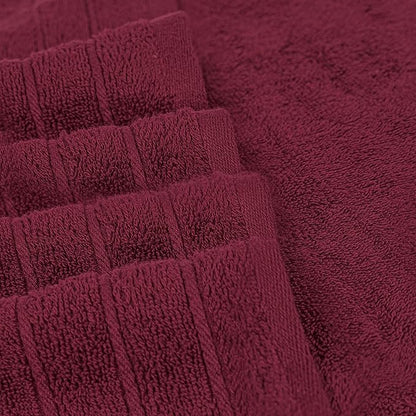 Tens Towels Pack of 8 Towels Set, 2 Extra Large Bath, 2 Hand, 4 Washcloths, 100% Cotton, Lighter Weight, Quicker to Dry, Super Absorbent, Perfect for Bathroom, Burgundy