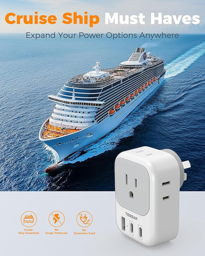 Australia Plug Adapter 2 Pack, TESSAN New Zealand Power Adapter with 4 Outlets 3 USB (2 USB-C), Type I Travel Adaptor for US to Australian Argentina China Fiji Samoa Tonga Kiribati