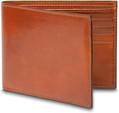 Bosca Men's Old Italian Leather Wallet RFID Blocking Modern Bifold Executive Design 8 Card Slots, Made in Italy - Amber Brown