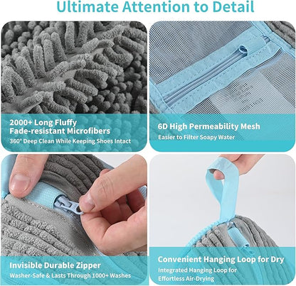 Shoe Washing Machine Bag: 2 pcs Shoe Bag for Washing Machine and dryer - Durable Zipper - 360° Deep Clean - Reusable laundry Bag for Sneaker/Slippers/Tennis/Runing Shoes & Insole(Grey)