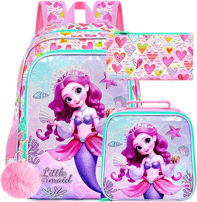 WZLVO 3PCS Kids Backpack for Girls, Unicorn Dinosaur Animal Prechool Elementary Kindergarten School Bookbag with Lunch Box