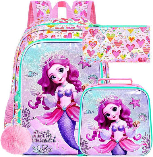 WZLVO 3PCS Kids Backpack for Girls, Unicorn Dinosaur Animal Prechool Elementary Kindergarten School Bookbag with Lunch Box