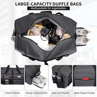 WITZMAN Foldable Duffle Bag for Travel 65L Lightweight Packable Duffel Bag with Shoes Compartment Overnight Bag for Men Women (B697 Silvery Grey)