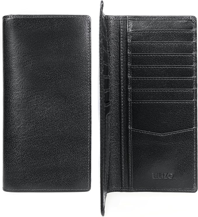 ELIZO Men's Genuine Leather Long Wallet - RFID Blocking Rodeo Checkbook Wallet | Slim Western Bifold Wallet with 16 Card Slots, ID Window | Top Grain Leather Cowboy Wallet