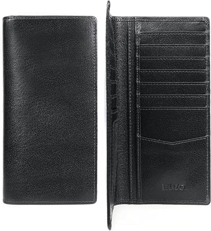 ELIZO Men's Genuine Leather Long Wallet - RFID Blocking Rodeo Checkbook Wallet | Slim Western Bifold Wallet with 16 Card Slots, ID Window | Top Grain Leather Cowboy Wallet