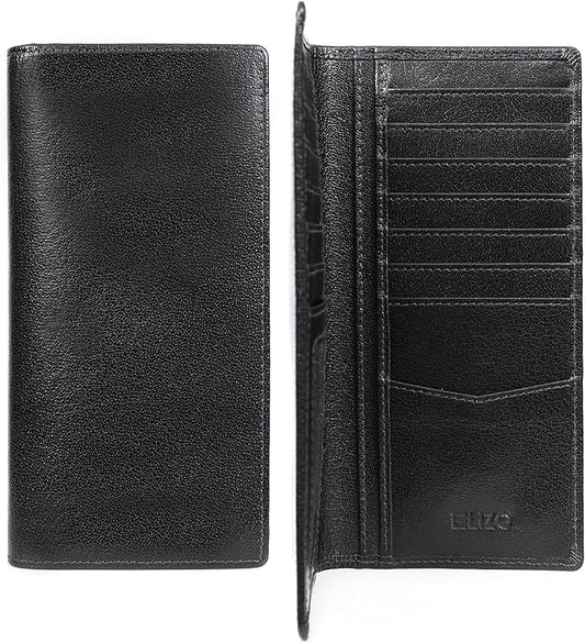 ELIZO Men's Genuine Leather Long Wallet - RFID Blocking Rodeo Checkbook Wallet | Slim Western Bifold Wallet with 16 Card Slots, ID Window | Top Grain Leather Cowboy Wallet