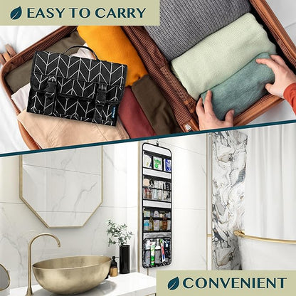 PAVILIA Travel Hanging Toiletry Bag for Women Men, Large Capacity Makeup Bag Kit, Waterproof Cosmetic Storage Organizer Case for Bathroom Shower