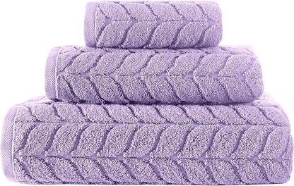 BAGNO MILANO Turkish Bath Towels, Soft Plush Jacquard Luxury Bath Towels, Quick Dry Towel Set (Lavender, 3 pcs Towel Set)