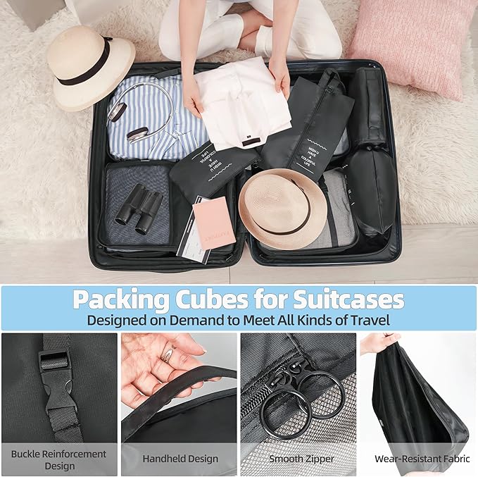 10 Pcs Set Packing Cubes - Travel Packing Organizers, Expandable Suitcase Organizer, Luggage Organizer Bags