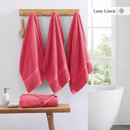 Lane Linen 100% Cotton Large Bath Towels Set of 4 (28"x54") - Zero Twist, Mercerized Cotton Bathroom Towel Sets - Quick Dry, Soft & Absorbent Large Towels Set - Dorm Essentials for Girls - Honeysuckle